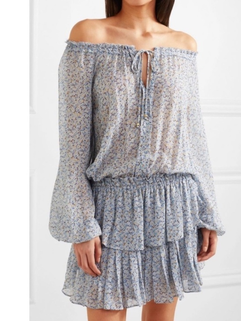 Love Shack Fancy Popover Dress Veranda Blue Silk